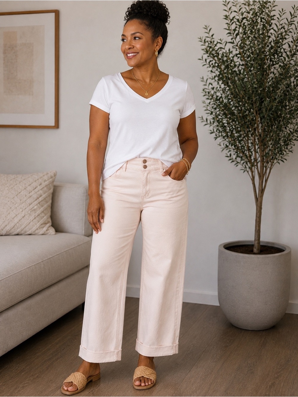 CAbi Blush Wide-Leg High-Rise Jeans